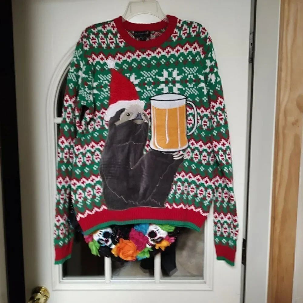 New  Blizzard Bay Sloth With Beer Ugly Christmas Sweater Size Men's Small